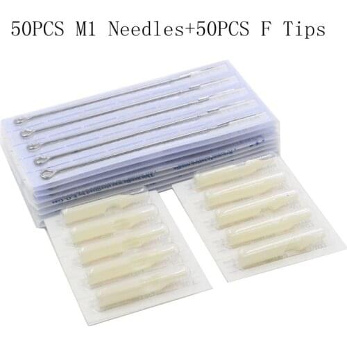 Disposable 50pcs 3RL 5RL 7RL 9RL 11RL 14RL Tattoo needles +50pcs 3DT 5DT 7DT 8DT 11DT 14DT White Tattoo tips kit