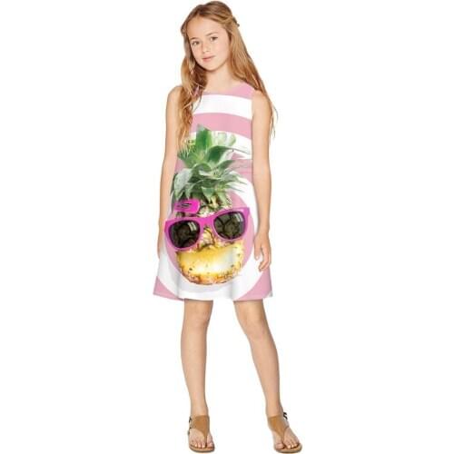 Kids A Line Sleeveless Dresses Girls Oineapple Printed Princess Dress Summer Children Clothing 7-2 Years Girl Elegant Outfits