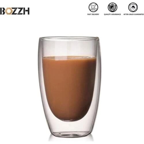 BOZZH 450ML Transparent Glass Coffee Cup Double Beer Whiskey Water Cup Heat-resistant Milk Tea Cup Handmade Wine Glass
