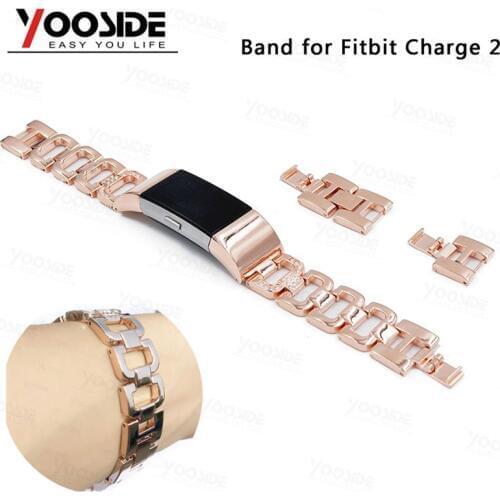 YOOSIDE Crystal Rhinestone Stainless Steel Watch Band Strap for Fitbit Charge 2 Quick Release Strap Adjustable Bracelet