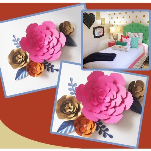 DIY Artificial Flowers Fleurs Artificielles Backdrop Giant Paper Flowers 4PCS Paper Leave 4PCS For Bedroom Wall Deco Color Theme