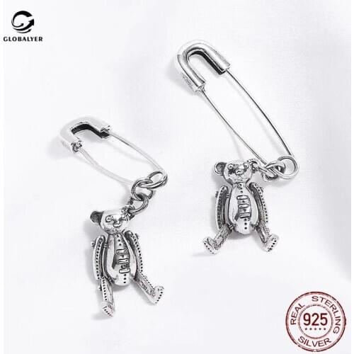 S925 sterling silver earrings Female fashion personality retro explosion model pin rabbit pendant earrings Silver earrings 517