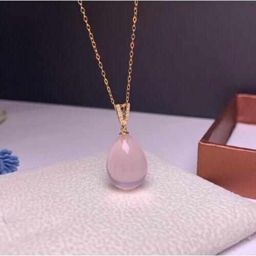 SHILOVEM 18k yellow gold real natural ROSE QUARTZ pendants classic wholesale Fine women gift necklace 12*16mm mymz1216865fj