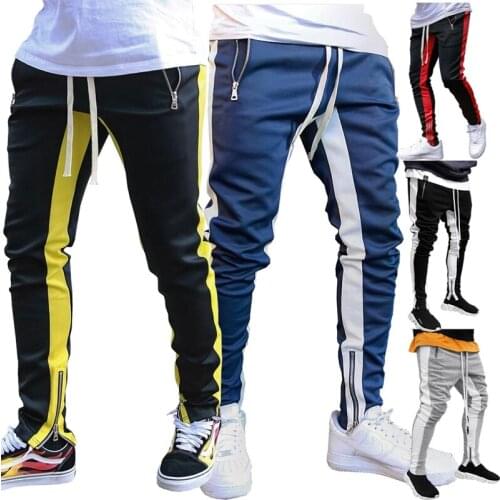 Dropship Men Jogger Pants Fitness Bodybuilding Gyms Long Pants Spring Autumn Side Stripe Casual Fashion Men Sweatpants Trousers