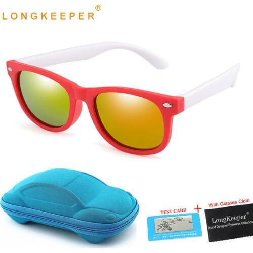 LongKeeper Polarized Kids Sunglasses With Case Boys Girls Silicone Safety Sun Glasses For Children Baby Mirror Eyewear UV400
