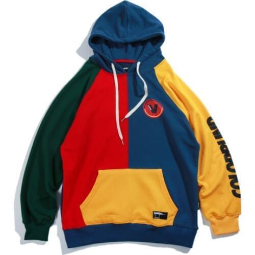 Hip Hop Hoodie Sweatshirt Mens Streetwear Casual HipHop Pullover Oversized Autumn 2019 New Color Block Patchwork Harajuku Hoodie