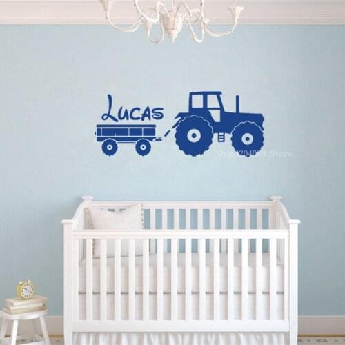 Creative Tractor Custom Name Wall Sticker Vinyl For Boys Kids Room Forklift Toy Car Decoration Bedroom Art Removable Mural CN406