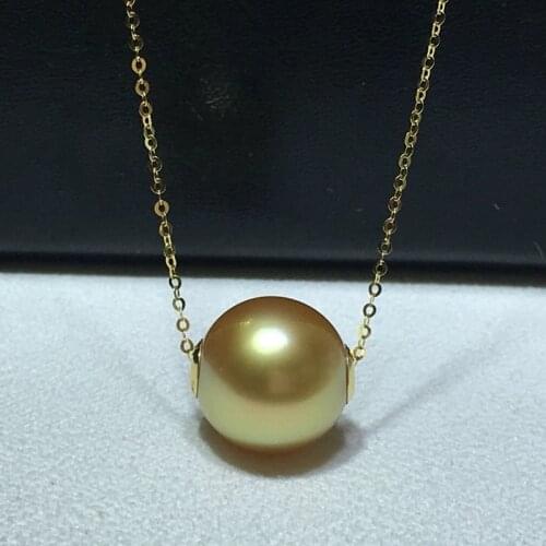 NYMPH Big 12-13mm Natural South Sea Gold Pearl Pearl Necklace Pendant Pure 18K Yellow Gold AU750 For Women Fine Jewelry Gift
