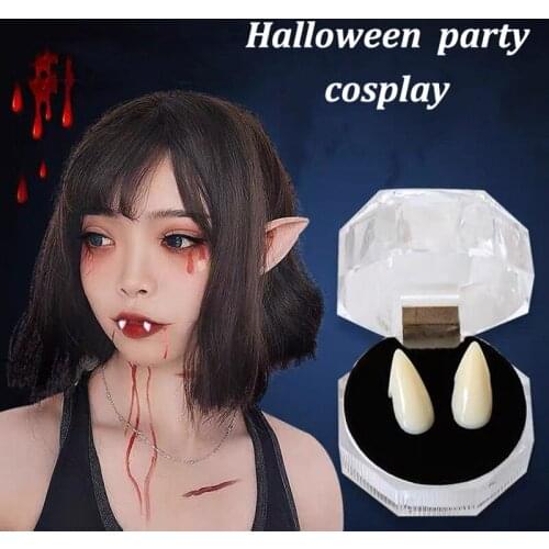1 Pairs Vampire Teeth Fangs Halloween Costume Cosplay Props False Teeth Solid Glue Dentures Halloween Party DIY Decorations