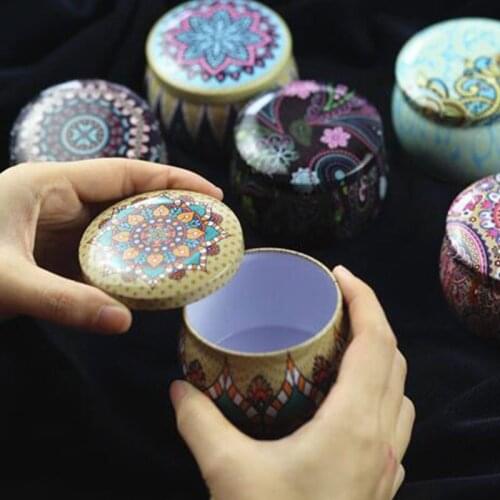 1PC Lovely Mini Tin Box Gift Jewelry Tin Box Cookie Candy Tea Storage Round Drum Tinplate Box Drawer Organizer