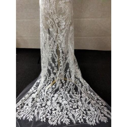 1 Yards 130CM Width Fashion Dress Top Quality Off White Gorgeous Embroidered French Lace Fabric 3D Bridal Lace Fabric
