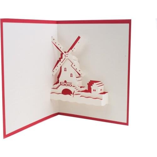 10pcs Wholesale 3D Handmade Romantic Windmill Shed Paper Invitation Blessing Greeting Cards Valentines Day Kids Creative Gift