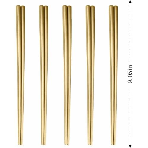 5Pairs Matte Gold Chinese Chopsticks Japanese Korean Style Sushi Sticks Noodles Food Kitchen Tableware Reusable Metal Chopsticks