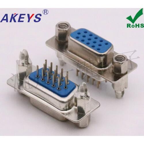 5pcs DB15P three rows of blue plastic female socket pin with studs db15 core 15 feet 3 rows D-SUB serial fishing fork feet