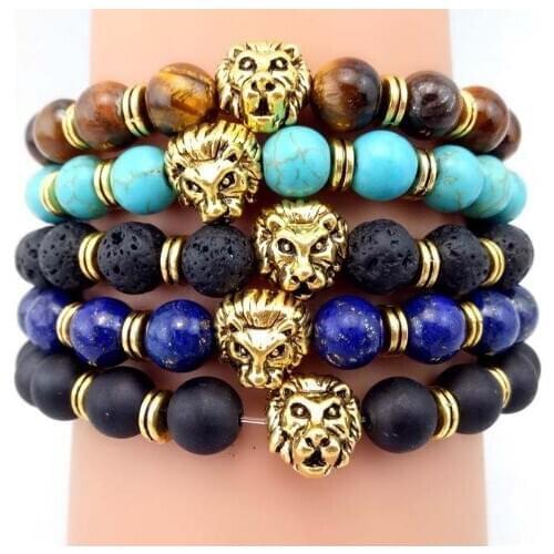 8mm lion multicolor Agate Chakra Healing Reiki Buddha Yoga Bracelet elastic adjustable Volcanic Stone Bangles hrty45