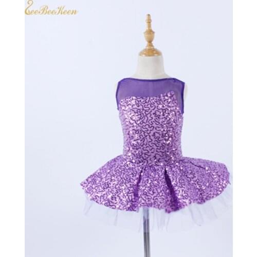 Girls Ballet costume Purple Sequins Stage Performance Dance Dress Ballerina Tutu Ballet Dress Children Professional Dance wear