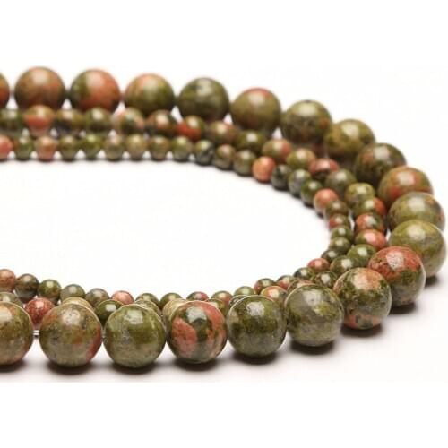 Natural unakite 4-12mm round Gemstone beads for 925 sterling silver Jewelry Making Necklace Bracelet 15inch ICNWAY