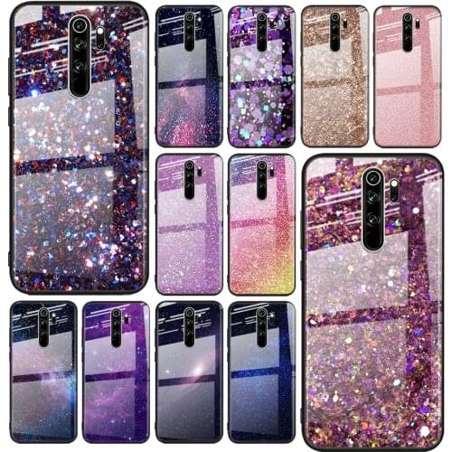Tempered Glass Cover Gold Pink Glitter Print For Xiaomi Redmi Note 10 10S 9T 9S 9 8T 8 7 5G Pro Max Shockproof Phone Case