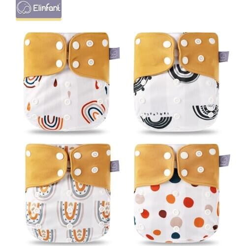 Elinfant wholesales100pcs New 4pcs/set Washable coffee mesh Cloth Diaper cover Adjustable Nappy Reusable Cloth pocket Diapers