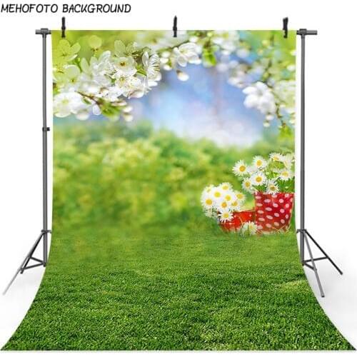 Mehofoto Spring Scenery Photography Backdrop Green Grass Bokeh Photo Background Studio Easter Flower View Art Photo Banner 381