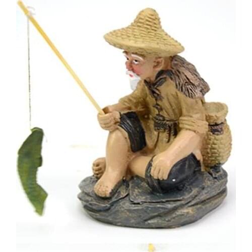 Fish Tank Simulation Fisherman Stone Ornaments Resin Decorative Accessories Aquarium Decorations