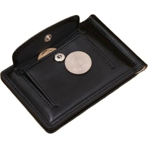 Quality Classic Fashion Men Money Clips Black Coffee Bright Leather 2 Fold Open Clamp For Money With Coin Pocket Free Shipping