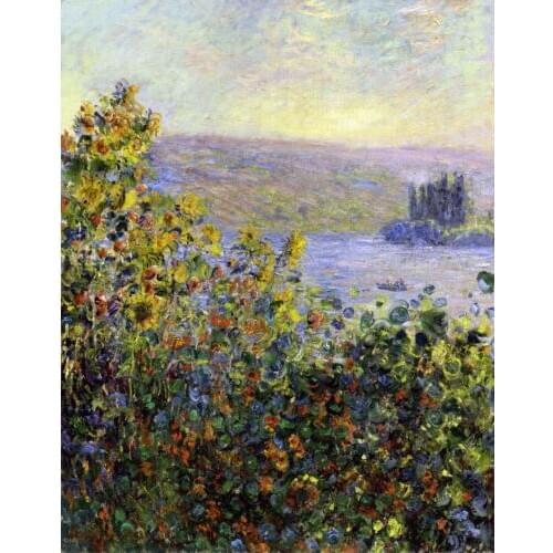 100% handmade landscape oil painting reproduction on linen canvas,flowers-beds-at-vetheuil by claude monet,free DHL Shipping