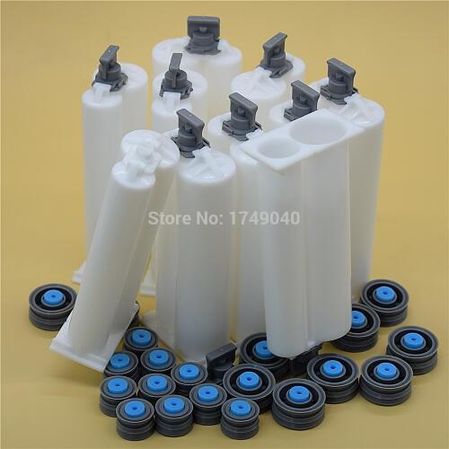 1:2 Cartridge 50ml Empty Double-Barrel Tube 10pcs Set with Sealing Pistons for 1:2 AB Glue Gun 50ml Dispenser Applicator Tool