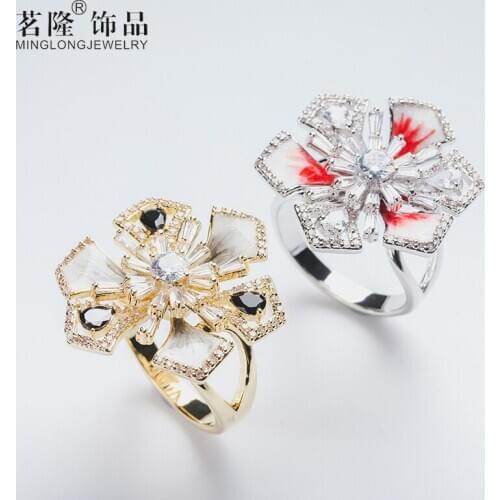 Rings For Women Females Jewelry Accessory Bridal Wedding Engagement Promise Gift 2020 New Brand Design Resizable Floral Crystal