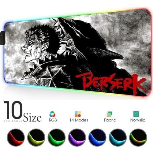 Berserk Manga Rgb Rug Carpet Anime Gadget Led Pad Pc Gamer Mouse Pad Desk with Backlight Keyboard Mouse Pad Wot Alfonbrillas Pad