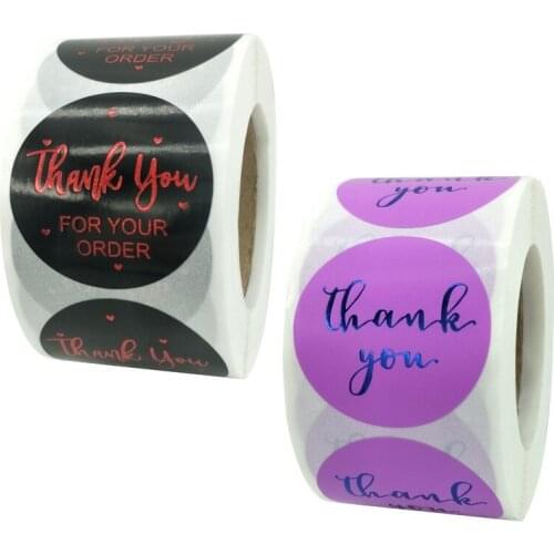 Pretty 1.5Inch/3.8cm Black Purple Bronzing Thank You Label Stickers 500pcs for Baking Decoration Handmade Business Box Packaging
