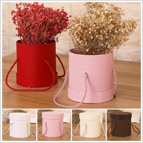 Round Flower Paper Boxes Rose Flower Hug Bucket Vase with Lid Party Packaging Box Gift Candy Storage Wedding DIY Supplies