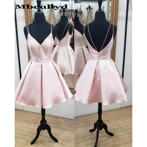 Mbcullyd Charming Pink V-neck Homecoming Dresses With Spaghetti Strap Short vestidos de graduacion Cheap Sale Prom Party Gowns