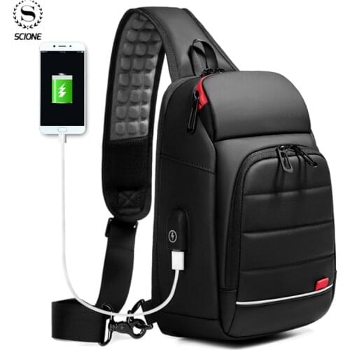 Scione Men Chest bag for 9.7" iPad USB Charging Short Trip Bags Water Repellent Chest bag For Men