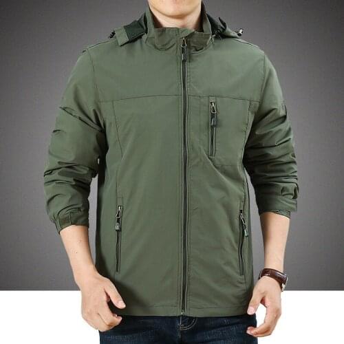 Mens Military Windbreaker Jacket Spring Autumn Casual Solid Slim Breathable Hooded Coat Waterproof Army Jacket Plus Size 5XL