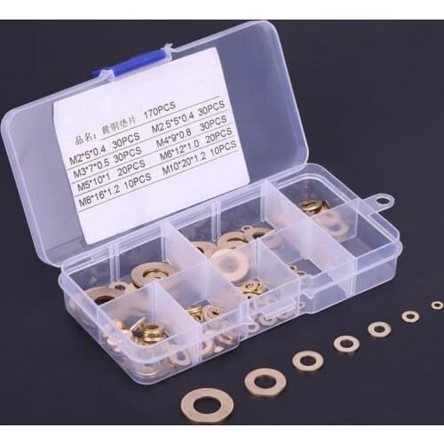 180Pcs/Set Brass Washers Flat Washer with Box Assortment Kit M2/M2.5/M3/M4/M5/M6/M8/M10 washer Kit Fastener Cheap Price