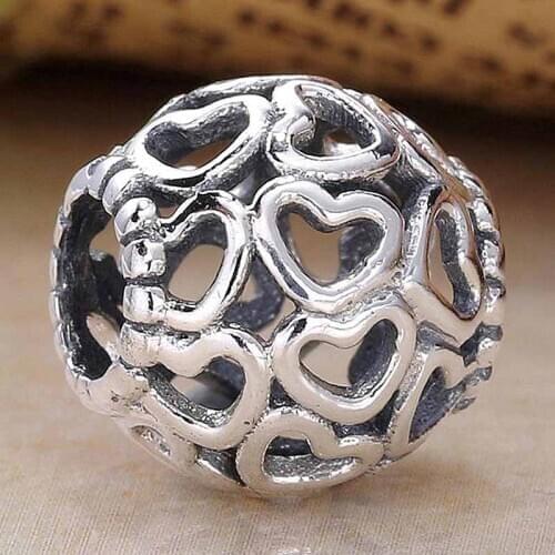 Original Vintage Openwork Open You Heart Heart Beads Fit 925 Sterling Silver Bead Charm Bracelet Bangle Jewelry