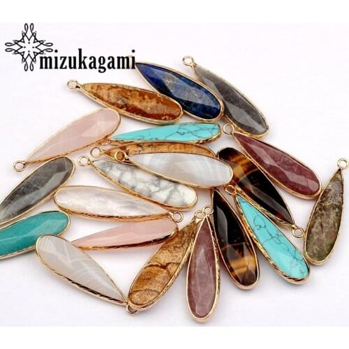 Natural Stone Charms Pendant Water Drop Natural Color Long Tear Drop Stone Charms 11*38mm 2pcs/lot For DIY Jewelry Accessories