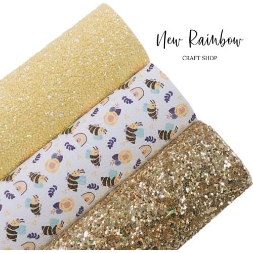 Rainbow & Bees Cute DIY Faux Synthetic Leatherette Kids Design Perfect For Making Hairbows, Earrings, Babyshoes Craft