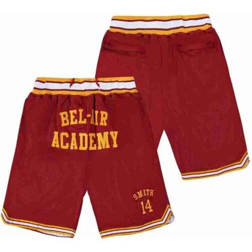 BG Basketball shorts BEL-AIR ACADEMY 14 SMITH Embroidery sewing Four Zip pocket outdoor sport big size various styles Red