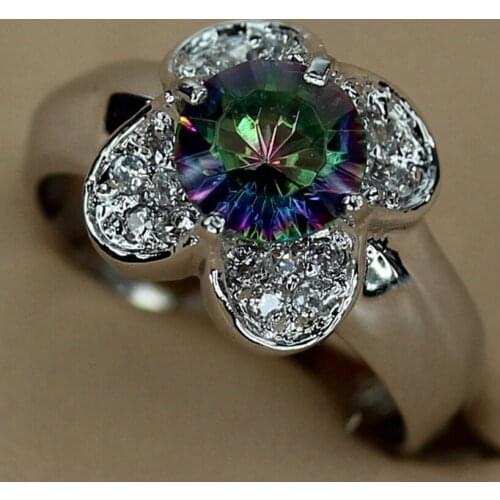 SHUNXUNZE luxury Ethnic Engagement Wedding rings for women dropshipping Rainbow Cubic Zirconia Rhodium Plated R765 size 6 7 8 9