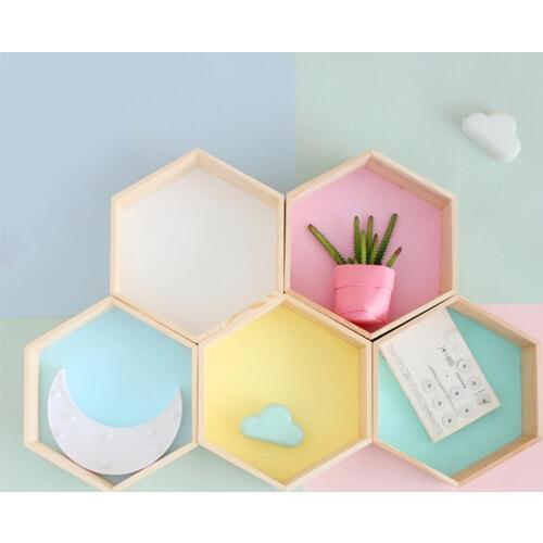 S/L Nordic Hexagonal Shelf Organizer Pink Wooden Shelves Wall Rack Hanger Kids Room Decoration Fashion Storage Holders & Racks