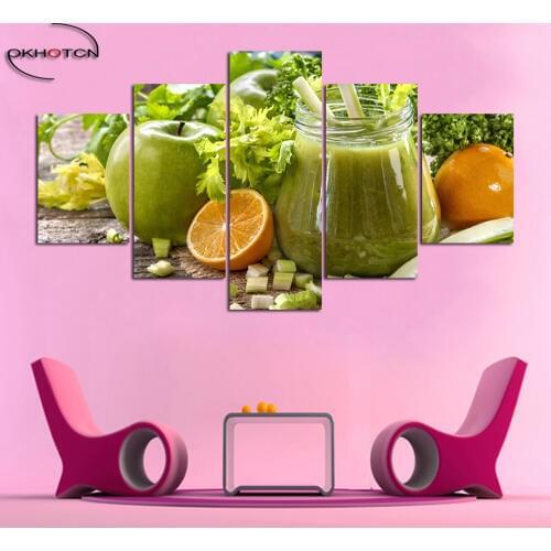 Mixed Juice Orange Apple Vegetables 5 Pieces/Set Painting Unframed Pictures Modular Prints Poster Living Room Decor