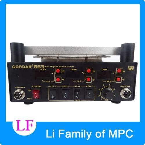 Triple Preheating Station BGA Rework Station Hot Air Gun, Soldering Iron, Hot Air Rework Station 863