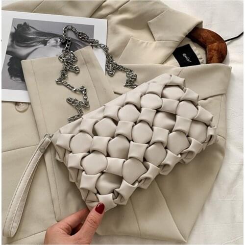 Women New Designer Woven Soft Square Crossbody Bags Female Chic Purse High Quality Retro Clutch Bags Chain bow-knot Shoulder Bag
