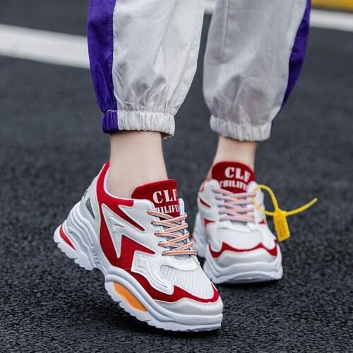 Plus Size Chunky Summer Womens Sneakers Men Sport Shoes Women Platform Sports Shoes Womens Running Shoes White Red Walk A-1115