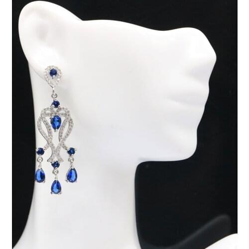 50x18mm Gorgeous Long Created Green Peridot Violet Tanzanite CZ For Women Dating Silver Earrings Eye Catching