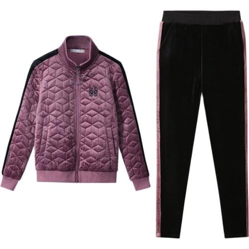 Gold velvet sportswear suit female early autumn and winter 2019 new fashion European station plus velvet sweater casual two-piec