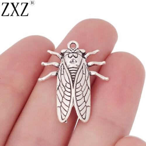 ZXZ 20pcs Tibetan Silver Insect Cicada Charms Pendants for Necklace DIY Jewelry Making Accessories