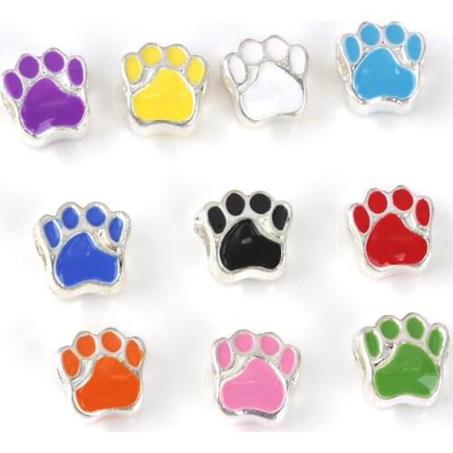 10pcs 11mm ally Charms for Jewelry DIY enamel Dog paw prints big hole size 5mm Beads Spacer Bead for necklace bracelet